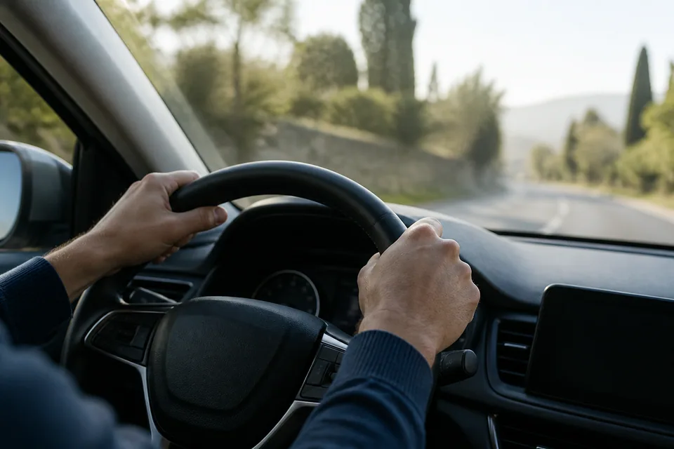 Conducteur sur une route calme