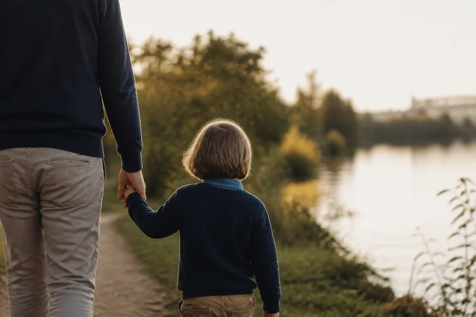 Parent et enfant marchant main dans la main